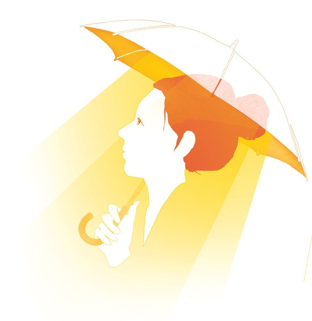 Afbeelding vrouw met paraplu met zonnestralen