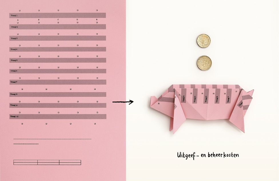 Illustratie (kleur) origami varken van kosten