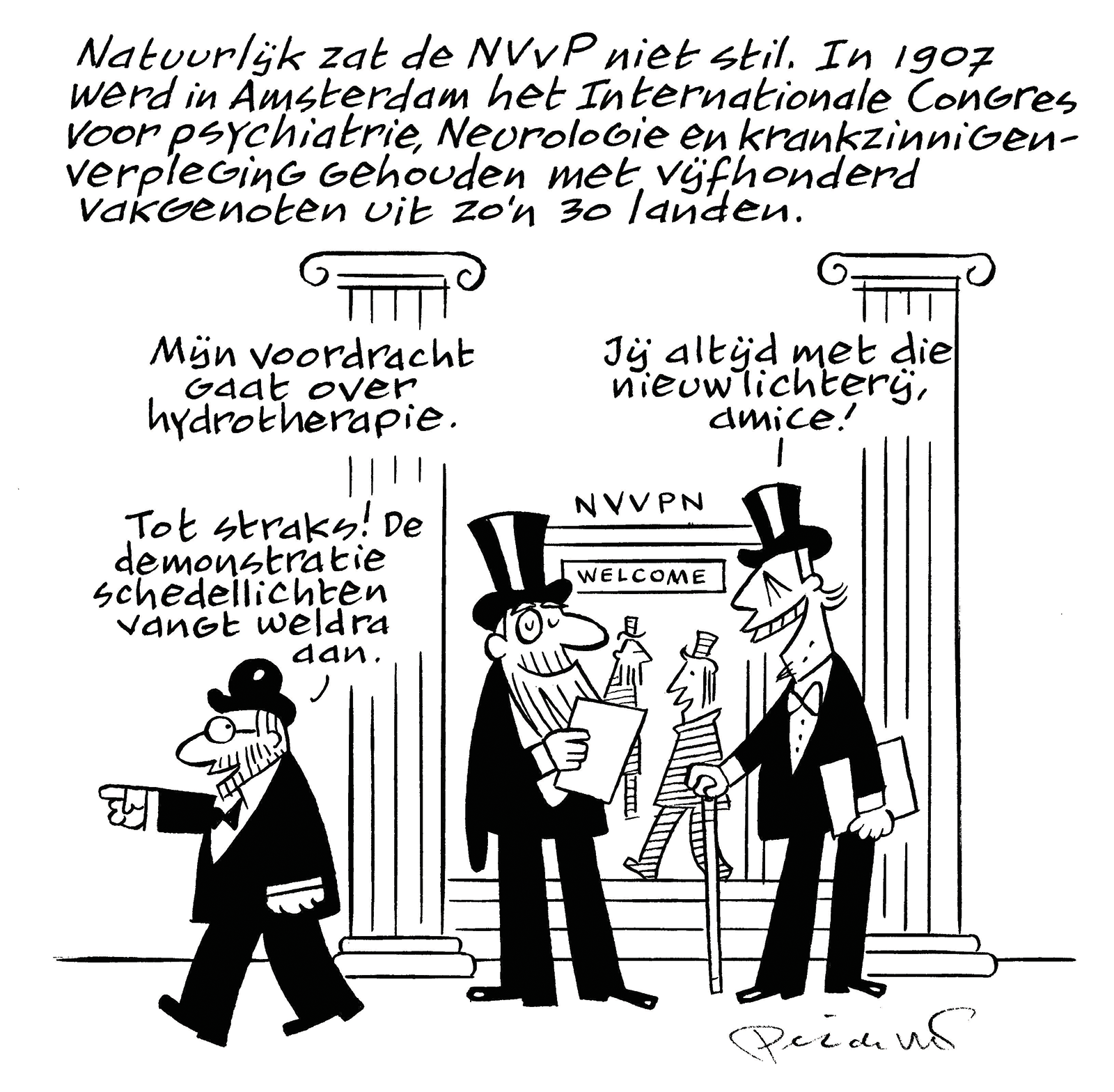 Illustratie (zwart/wit) Cartoon NVvP Jubileumboek